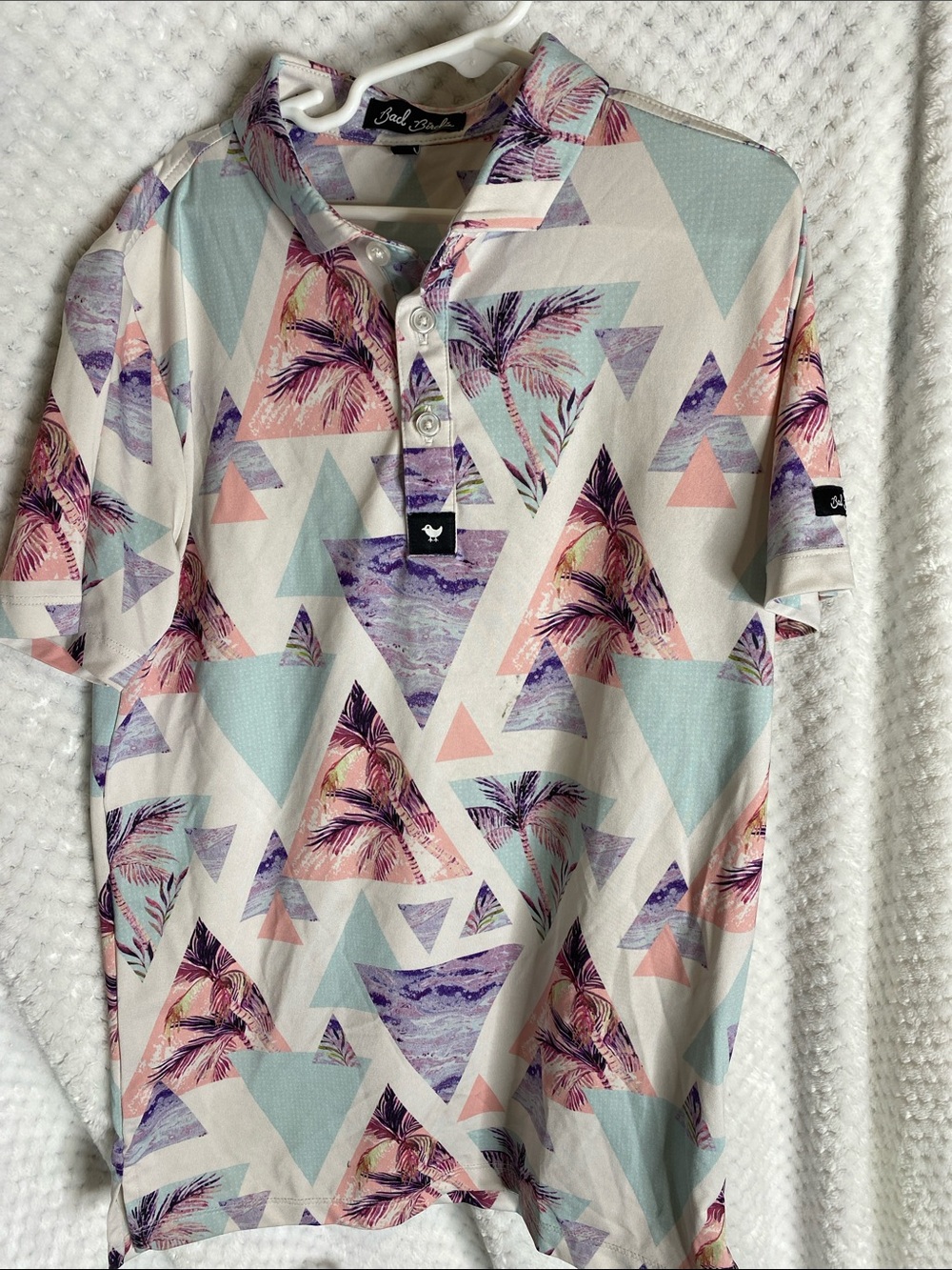 Bad Birdie Boys Geometric PalmTrees Triangles Golf Polo Shirt